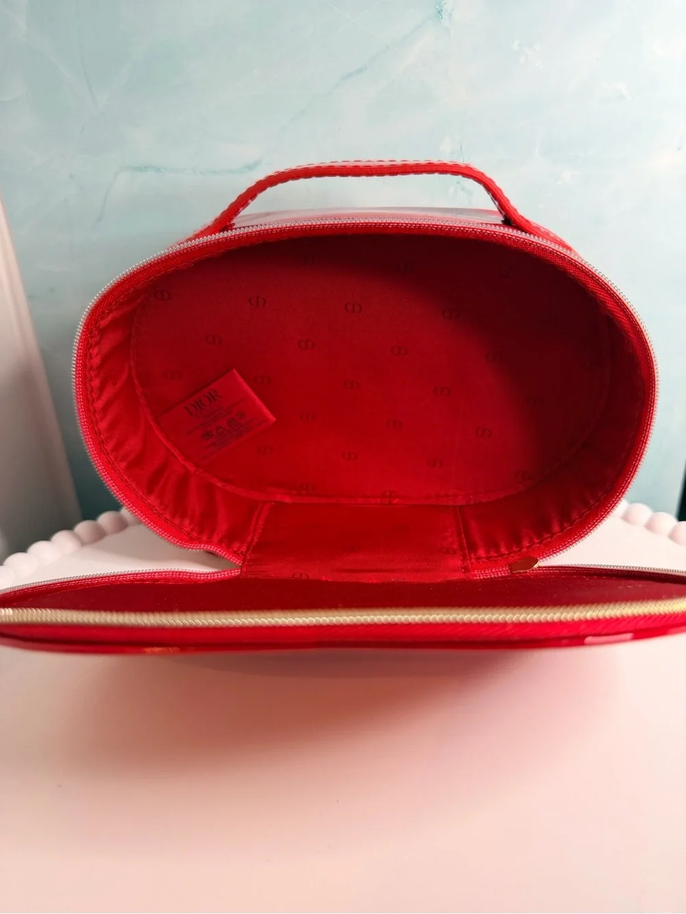 Dior Beauty Red Patent Zipped Cosmetic Pouch w/Handle GWP New in box